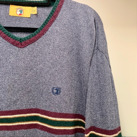 Vintage Duck Head Gray V Neck Striped Sweater XL - Picture 3 of 6